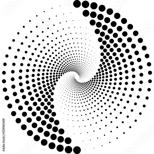 Black and White Dotted Spiral Design with Abstract Geometric Pattern
