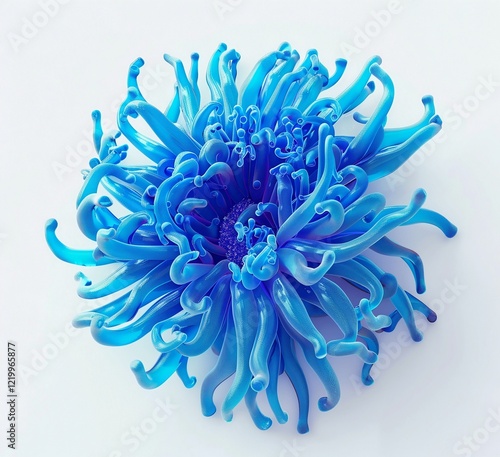 Stunning blue glass flower art.  Intricate detail and vibrant color create a captivating piece. photo