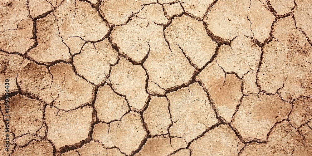 Dry cracked earth shows the impacts of drought in an arid landscape during summer heat Dry cracked earth shows the impacts of drought in an arid landscape during summer heat