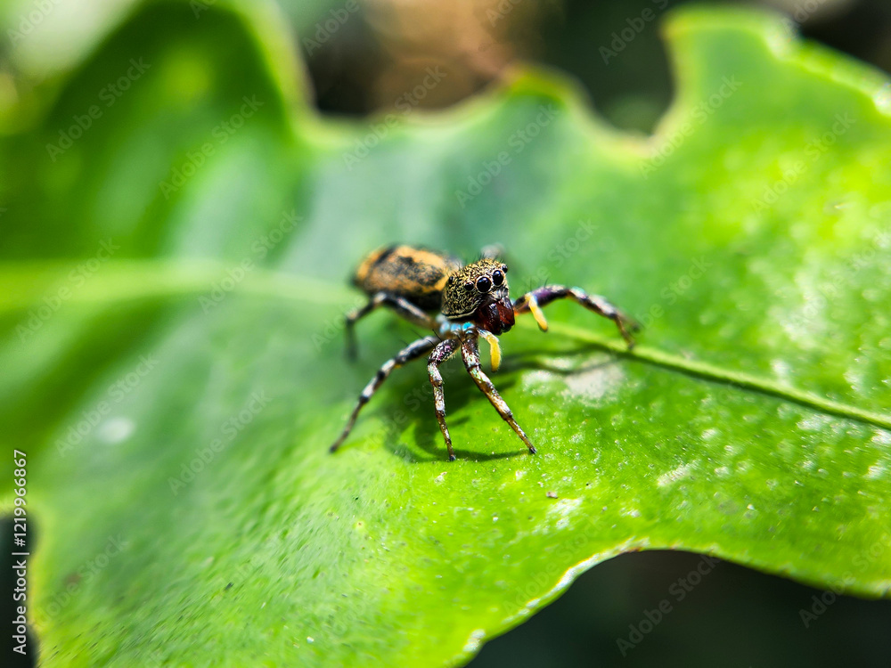 Macro photo of a small spider with round eyes Macro photo of a small spider with round eyes