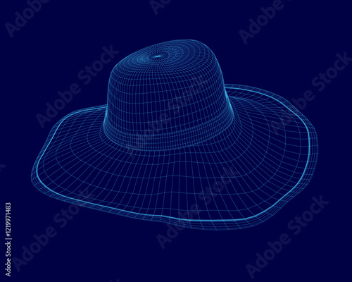 Hat with a brim is displayed in a blue color. The hat is a hat with a brim, and it is the main focus of the image