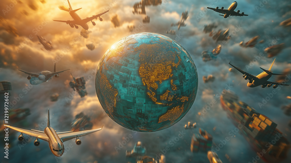 Naklejka premium Global Transportation Network and International Trade