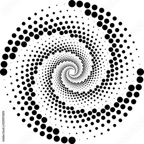 Abstract Spiral Pattern Composed of Growing Dots on a White Background