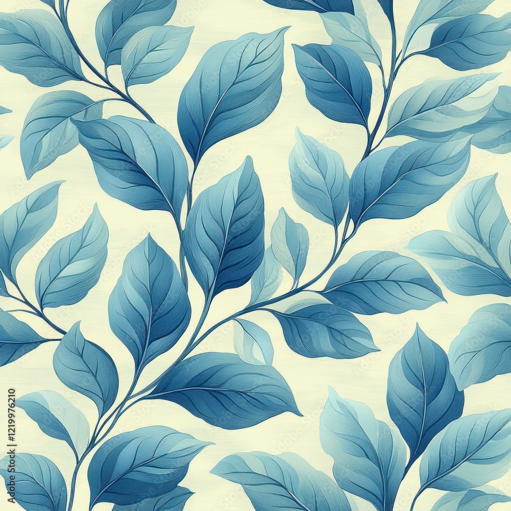 Fototapeta premium Seamless Aqua Blue Leaf Pattern on Cream Background for Modern Decor and Textile Design