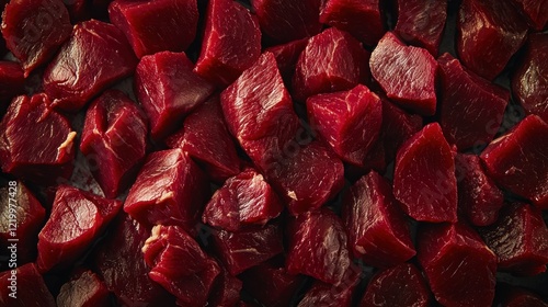 Diced beef, close-up, kitchen, prep, cooking photo