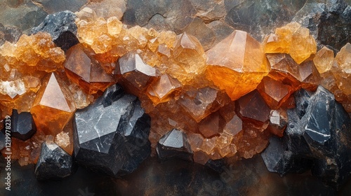 Spectacular Hessonite Garnet and Black Mineral Cluster photo