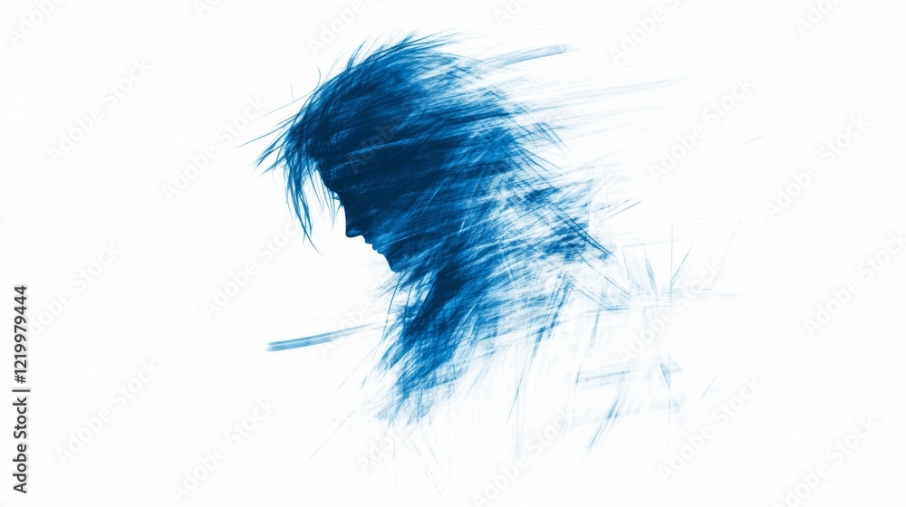 Abstract Blue Figure Depicting Sadness and Isolation Abstract Blue Figure Depicting Sadness and Isolation