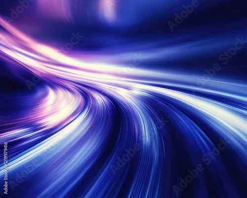 Vibrant Abstract Illustration of a Dynamic Curved Pathway in Glowing Blue and Purple Hues