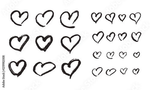 Hand drawn hearts or heart brush stroke icon set vector illustration.