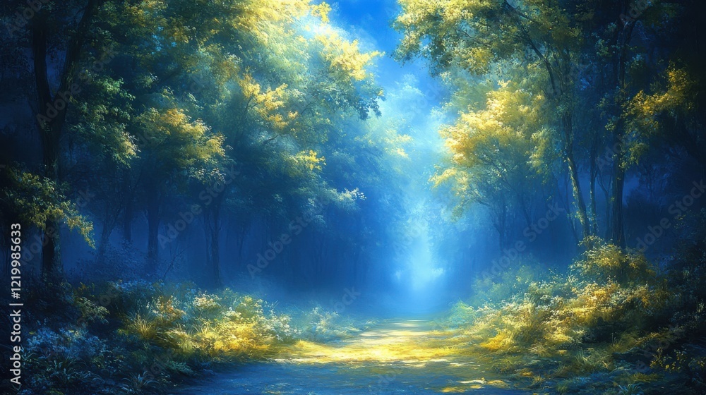 Enchanted Forest with Mystical Fog and Ethereal Glow - Concept Art of Serene Nature Scene Enchanted Forest with Mystical Fog and Ethereal Glow - Concept Art of Serene Nature Scene