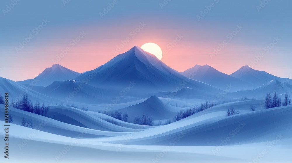 Majestic Mountain Range at Sunrise: Isometric View with Dramatic Shadows Majestic Mountain Range at Sunrise: Isometric View with Dramatic Shadows