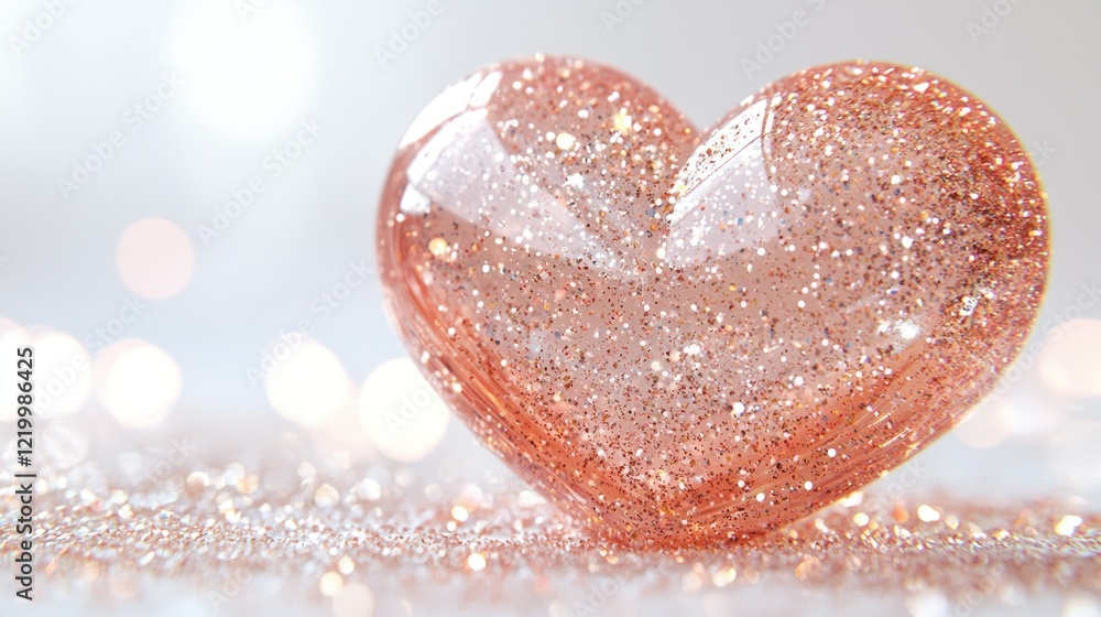 Fototapeta premium Glittery pink heart, bokeh background, Valentine's Day