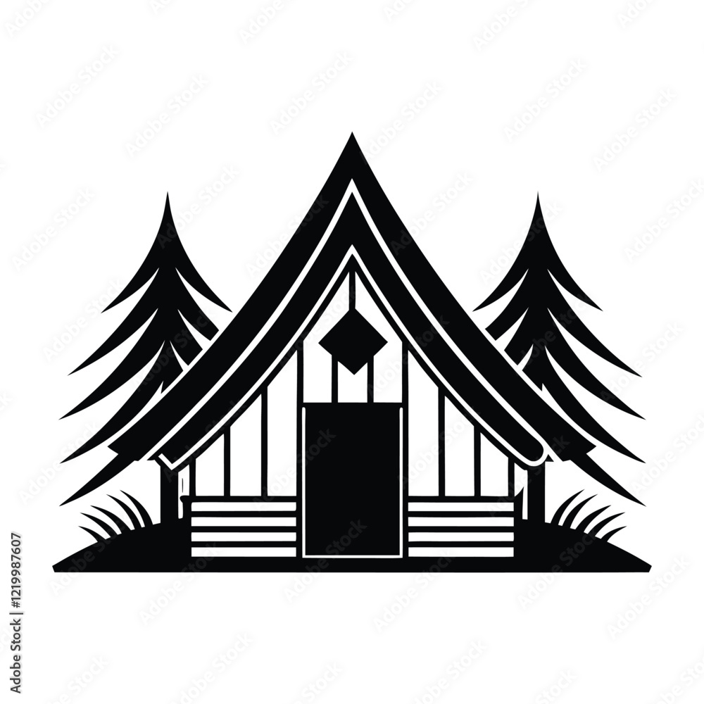 Fototapeta premium simple hut silhouette vector logo icon.