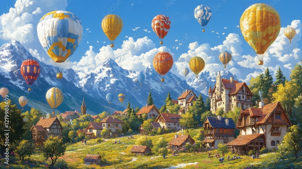 Fototapeta premium Ethereal Haven: Surreal Dreamscape with Vibrant Floating Islands in Hyper-Realistic Style