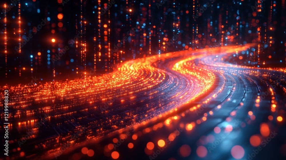 Abstract Digital River of Light: A Symphony of Orange and Blue Abstract Digital River of Light: A Symphony of Orange and Blue