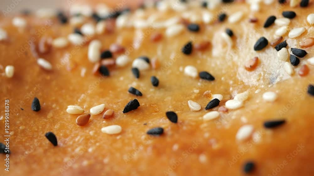 A Detailed CloseUp of a Bread Roll Topped with Sesame Seeds A Detailed CloseUp of a Bread Roll Topped with Sesame Seeds