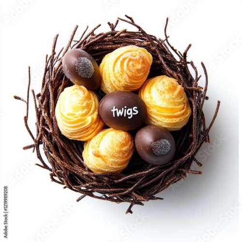 Profiteroles arranged like a birds nest   photo