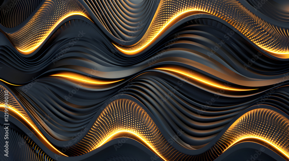 Abstract waves with golden highlights on a dark background create a dynamic visual effect. Abstract waves with golden highlights on a dark background create a dynamic visual effect.