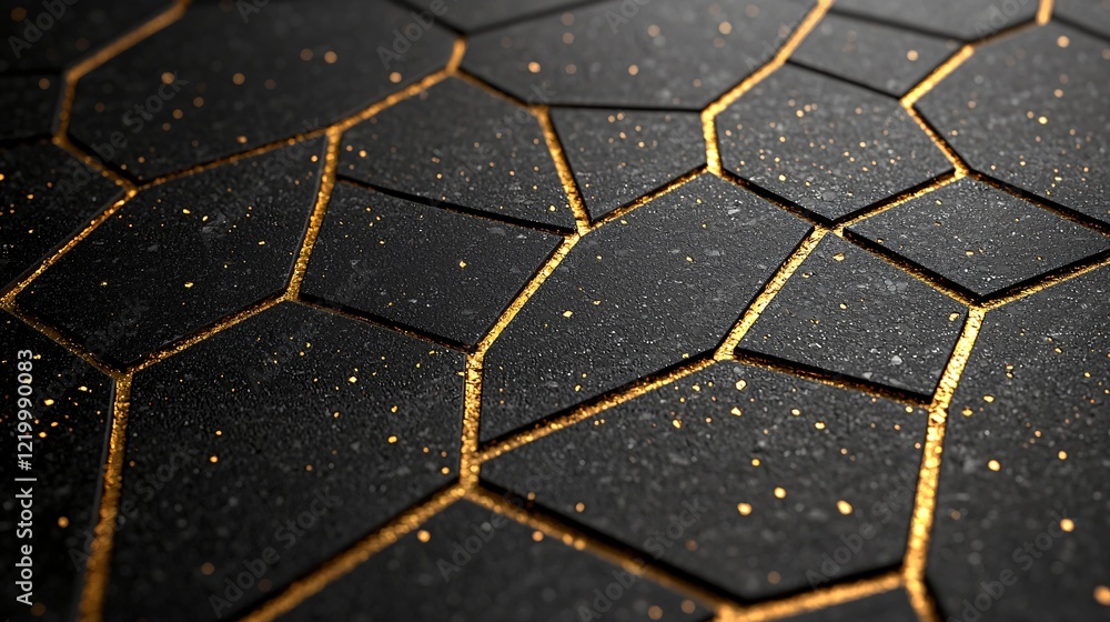 Black textured geometric surface with gold accents, for background design use Black textured geometric surface with gold accents, for background design use