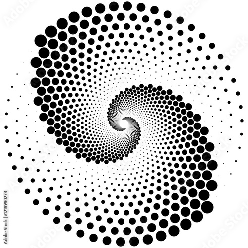 Abstract Spiral Pattern Made of Black Dots on White Background