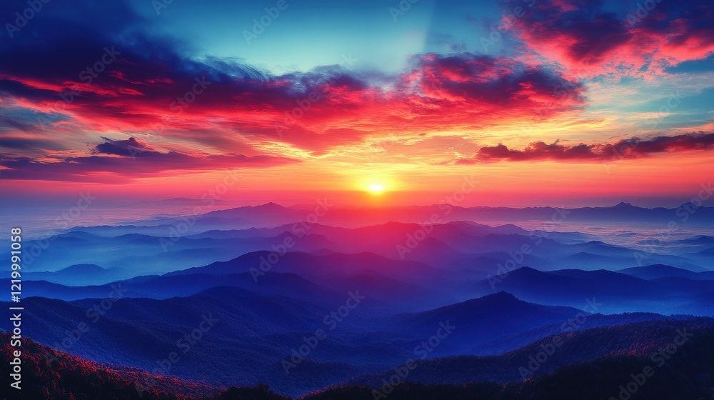 Golden Sunrise Over Majestic Isometric Mountain Range - High Contrast Landscape View Golden Sunrise Over Majestic Isometric Mountain Range - High Contrast Landscape View