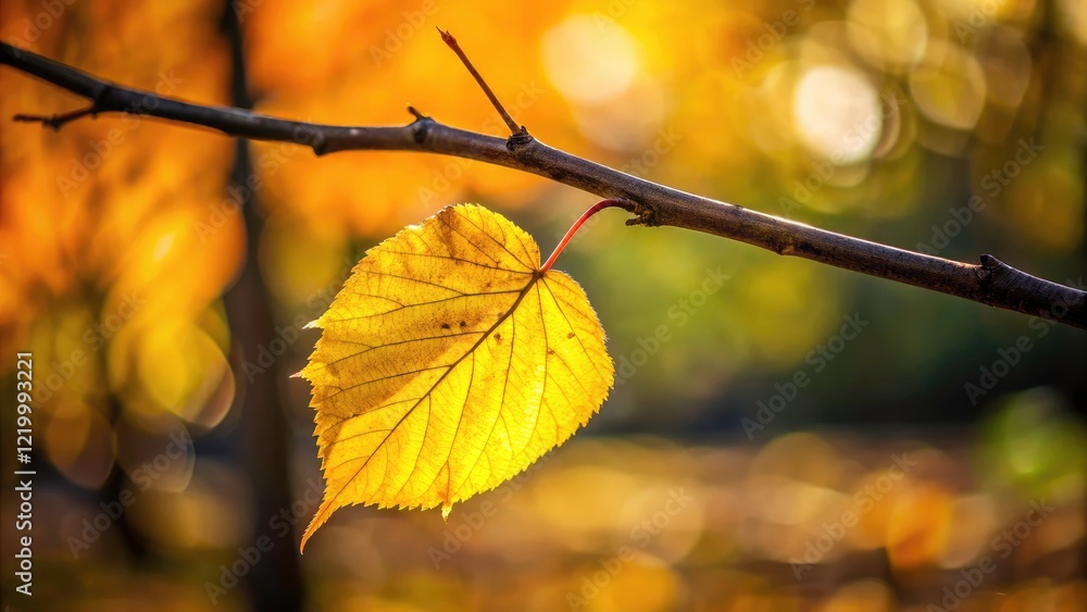 Obraz premium Autumn Garden Solitude: Lone Yellow Leaf Photography - Rule of Thirds Composition
