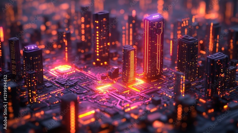 Neon Metropolis - Futuristic 3D Cityscape with Glowing Lights and Intricate Patterns Neon Metropolis - Futuristic 3D Cityscape with Glowing Lights and Intricate Patterns