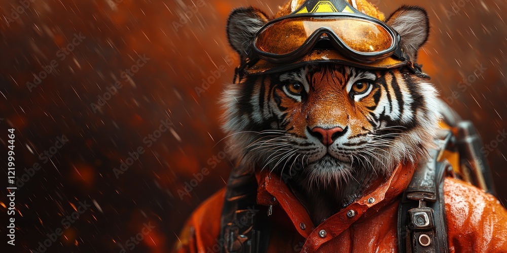 Brave Tiger Firefighter in the Rain Brave Tiger Firefighter in the Rain