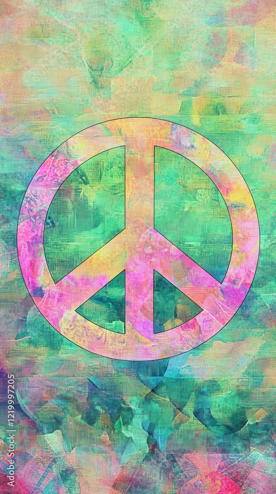 Large Off-White Peace Symbol Against Colorful Abstract Shapes Large Off-White Peace Symbol Against Colorful Abstract Shapes