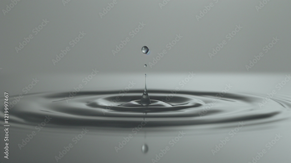 Droplet creating ripples in a still body of water, minimalist concept Droplet creating ripples in a still body of water, minimalist concept