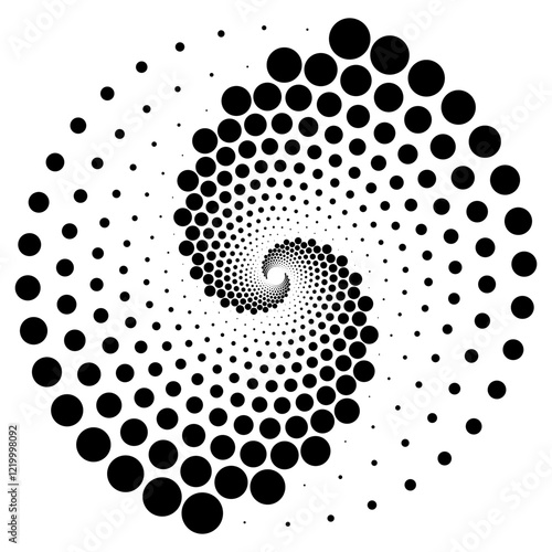 Abstract Spiral Pattern Created with Black Dots on a White Background
