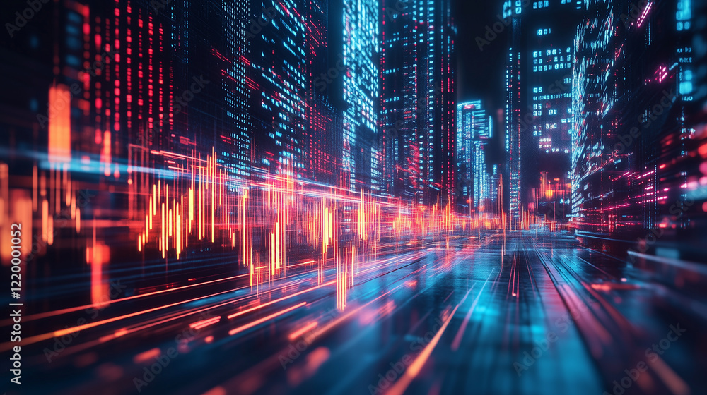Abstract Futuristic Cityscape at Night with Glowing Lights Abstract Futuristic Cityscape at Night with Glowing Lights