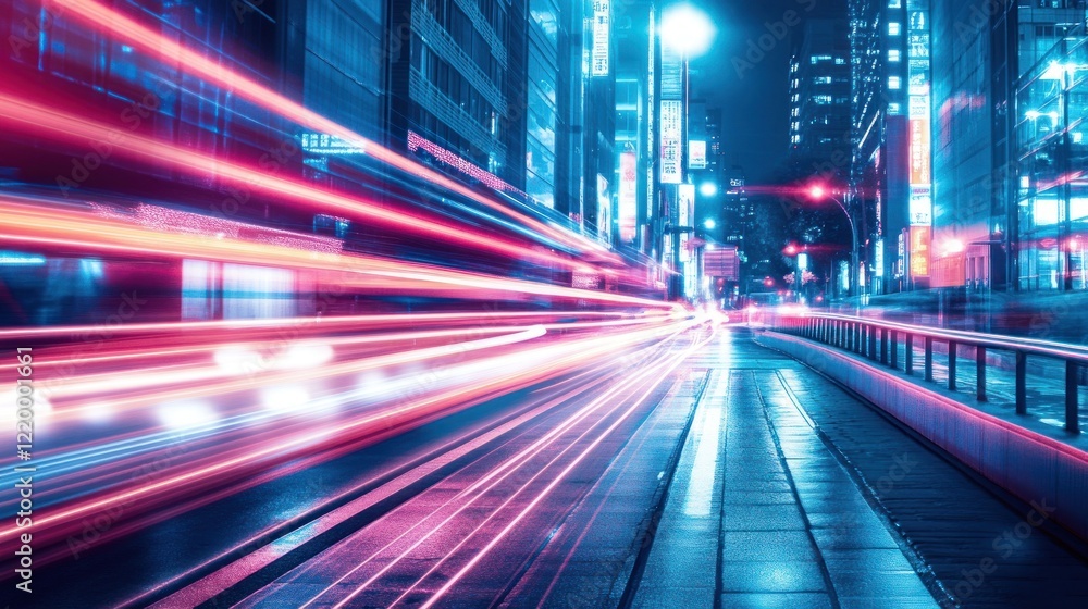 Obraz premium Neon Nightscape: City Lights in Motion