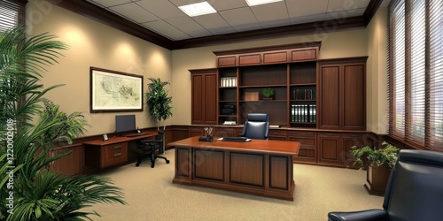 Wallpaper Mural A professional interior design sketch of an executive office, highlighting custom furniture and wall decor plans Torontodigital.ca