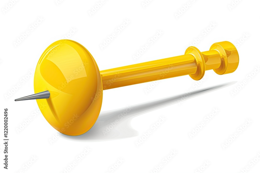 A large yellow pushpin with a pointed metal tip, commonly used for pinning notes. isolated on white background A large yellow pushpin with a pointed metal tip, commonly used for pinning notes. isolated on white background