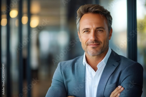 confident businessman in modern office portrait smiling executive manager investor looking at camera stylish finance leader corporate professional adult
