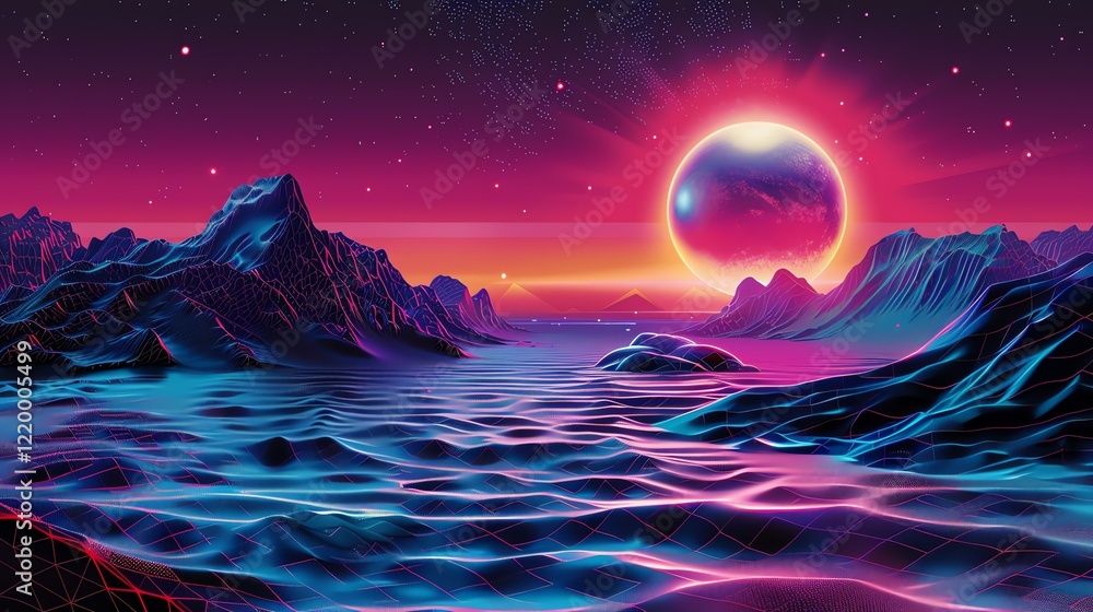 Fototapeta premium A futuristic, retro-inspired landscape.