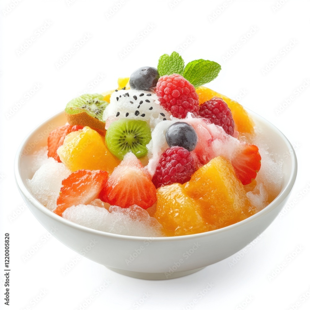Shaved ice dessert topped with fresh fruits Shaved ice dessert topped with fresh fruits