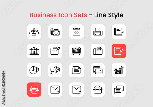 20 Collection of Business Icons with Line Style