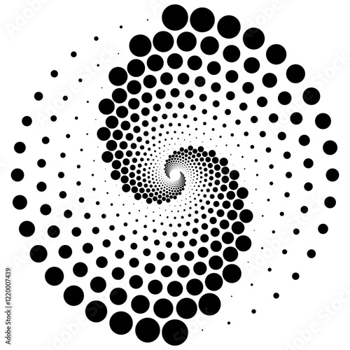 Abstract Spiral Optical Illusion with Geometric Dots in Black and White