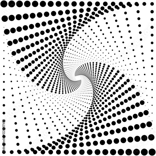 Abstract Black Dot Pattern Forming a Spiral Optical Illusion Artwork
