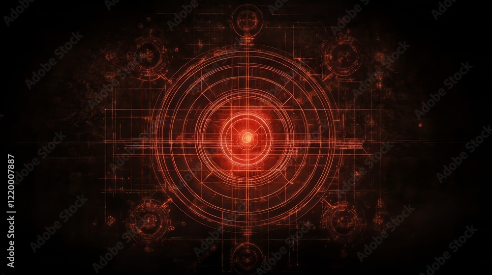 Obraz premium Abstract Red Glowing Circular Technological Design