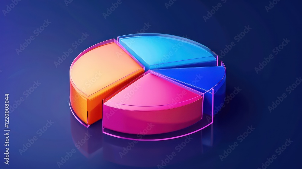 Fototapeta premium A sleek Glassmorphism pie chart with 6 vibrant segments, frosted background, and clear labels, perfect for business financial presentations.