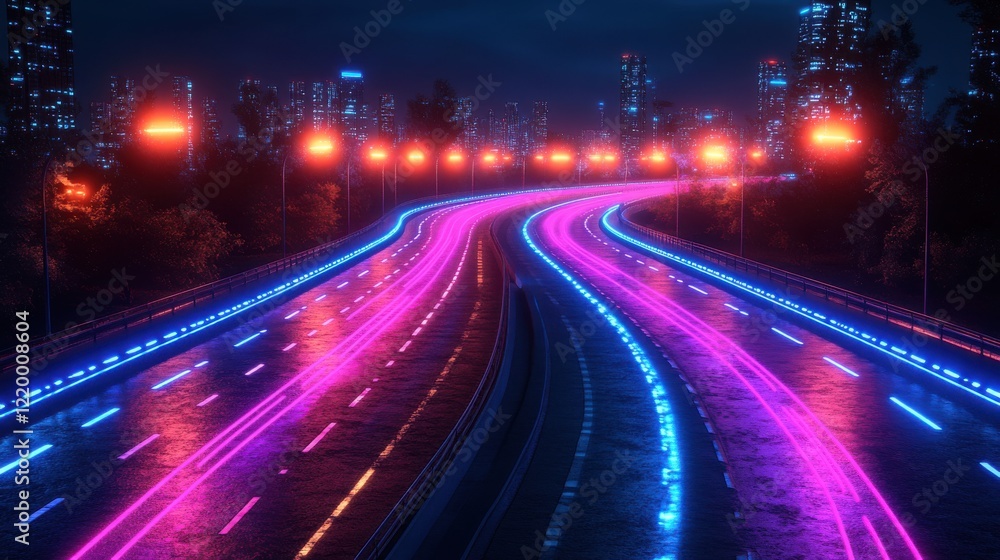 Neon Glow: Futuristic Cityscape with Minimalist Design and Vivid Colors Neon Glow: Futuristic Cityscape with Minimalist Design and Vivid Colors