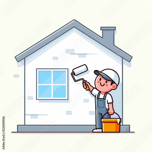 vector illustration of people painting a house