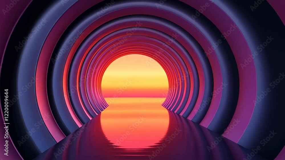Vibrant sunset reflections in a surreal archway by the serene water. Generative AI Vibrant sunset reflections in a surreal archway by the serene water. Generative AI