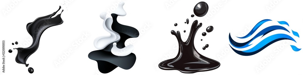 A collection of abstract paint blobs in black, white, and blue, showcasing fluid shapes and dynamic movement. A collection of abstract paint blobs in black, white, and blue, showcasing fluid shapes and dynamic movement.