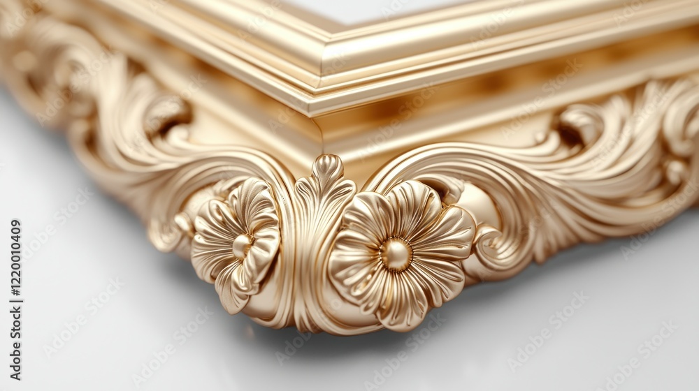 Obraz premium Ornate gold frame corner detail, studio, white background, art