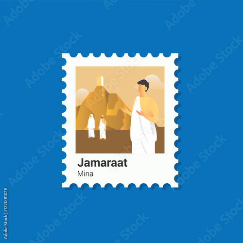 vector illustration postage stamp of muslim when Islamic pilgrimage hajj season