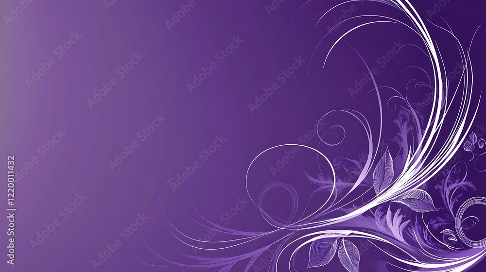 Abstract Purple Floral Design with Swirling Lines and Leaves Abstract Purple Floral Design with Swirling Lines and Leaves
